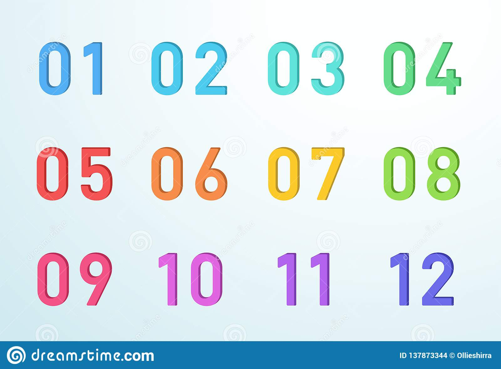 Bullet Point Colorful Cut Out Numbers 1 To 12 Vector Stock Vector 