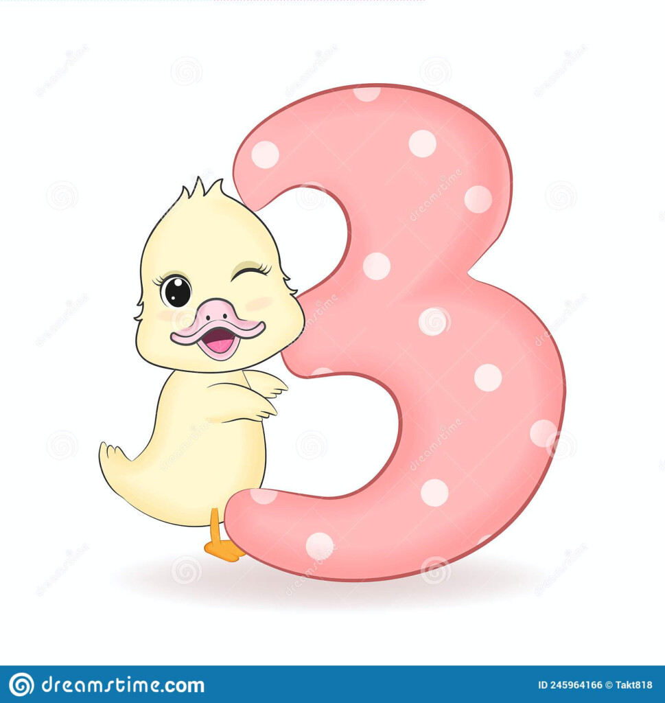 Cute Little Duck With Alphabet Number 3 Stock Vector Illustration Of 