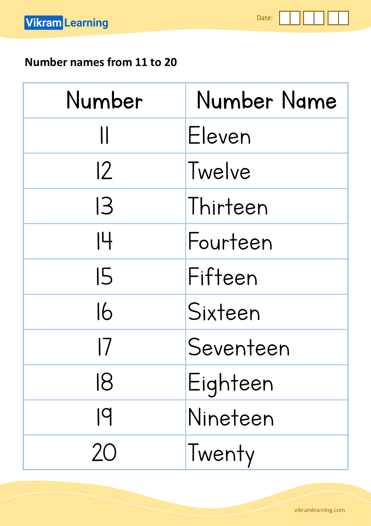 Download Number Name 11 To 20 Worksheets Vikramlearning