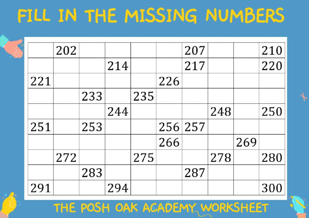 Ejercicio De Fill In Missing Numbers 200 300 Write Number In Words 