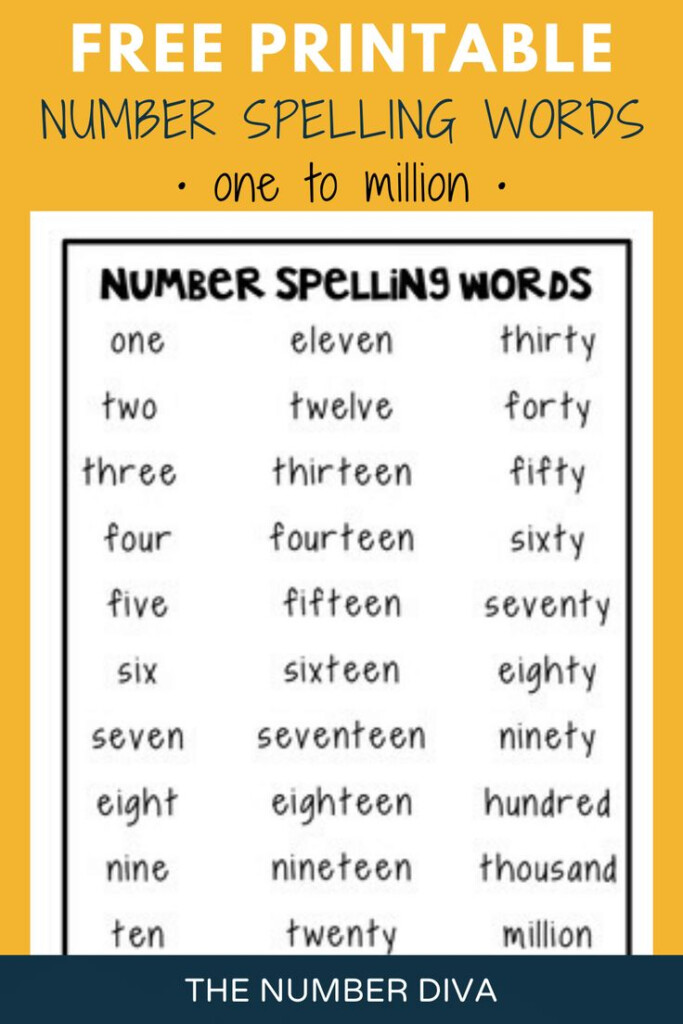 FREE Number Names Spelling List Spelling Words Number Words Spelling 