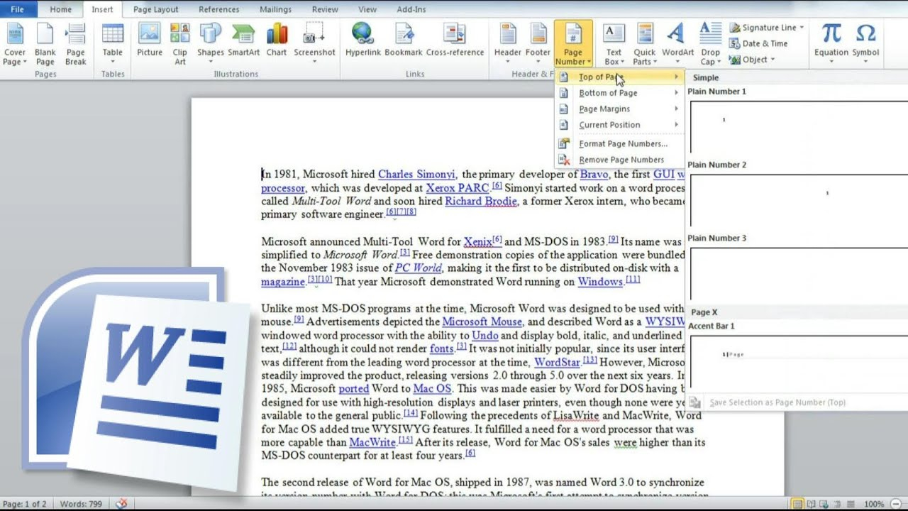 How To Insert Page Numbers In Word Add Page Numbers In A Word Document 