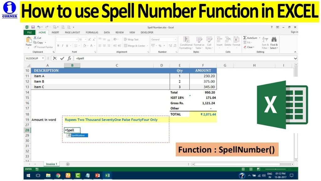 How To Use Spell Number Function In EXCEL Convert Numeric Value As 