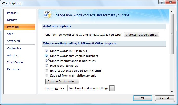 Ignoring Words Containing Numbers Microsoft Word 