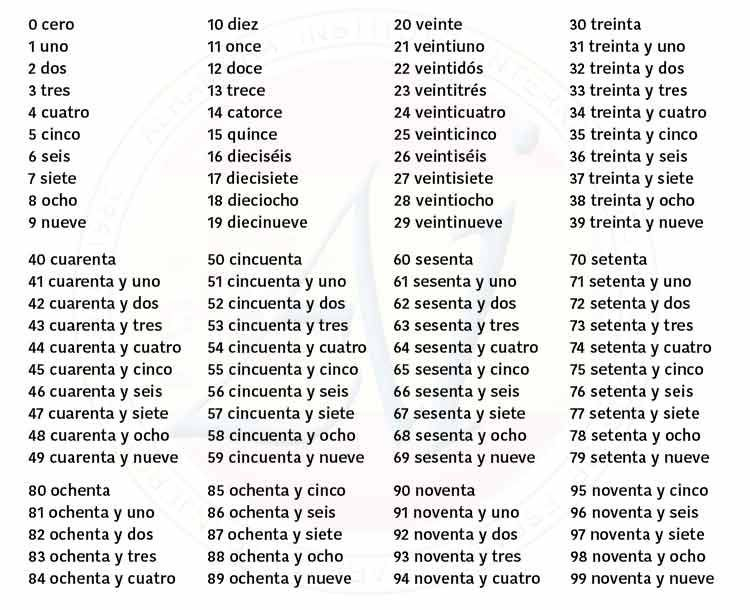 Image Result For Numbers 1 To 100 In Spanish Spanish Numbers Learn 