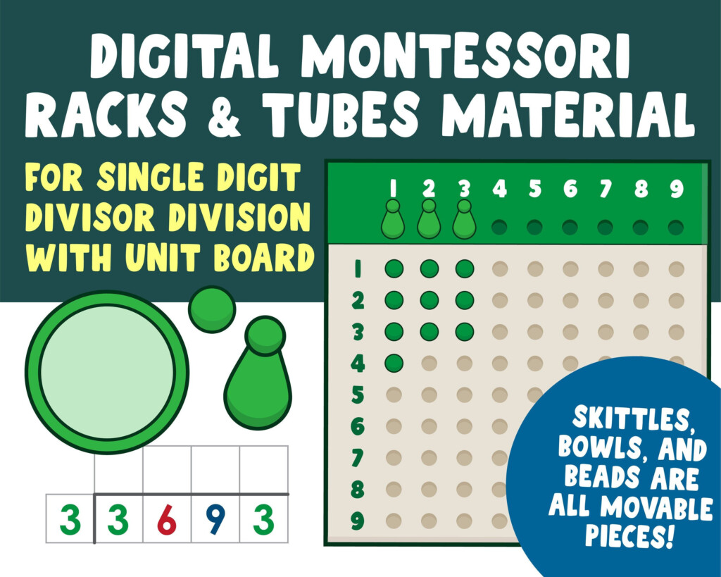 Montessori Digital Division Lesson Racks And Tubes Single Digit Board 