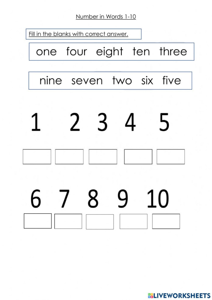 Number In Words 1 10 Worksheet