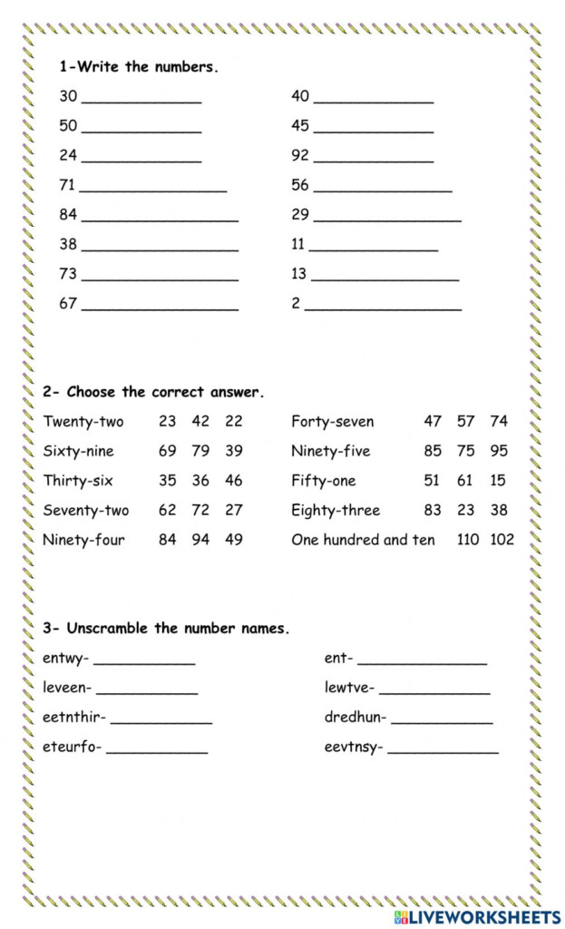 Number Names 1 100 Worksheet