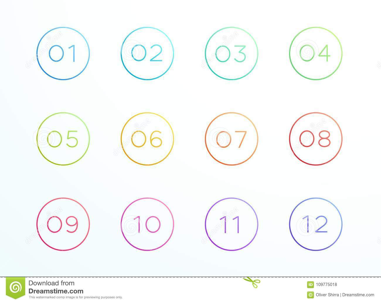 Numbered Outlined Bullet Points 1 To 12 Vector Stock Vector 