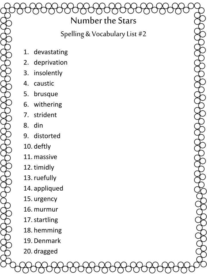 PPT Number The Stars Spelling Vocabulary List 1 PowerPoint 