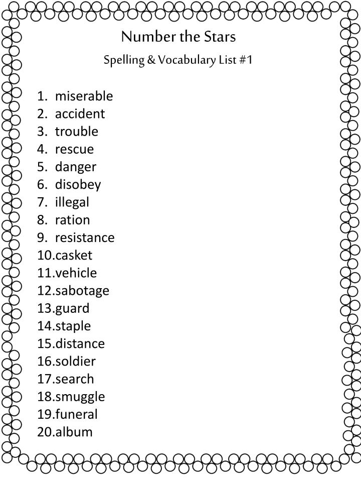 PPT Number The Stars Spelling Vocabulary List 1 PowerPoint