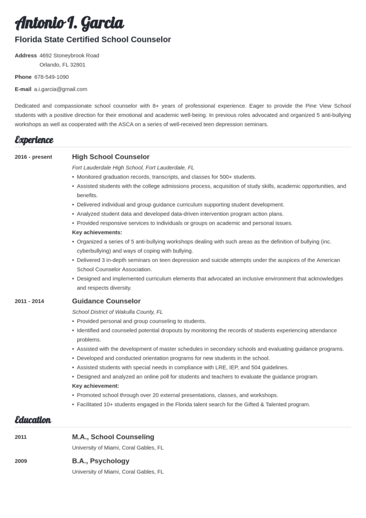 School Counselor Resume Sample Job Description Skills