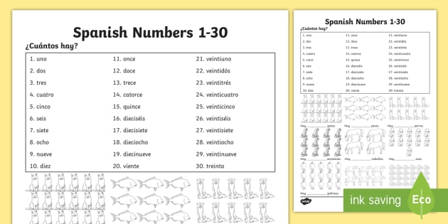 Spanish Numbers 1 30 How Many Worksheet Worksheets Spain