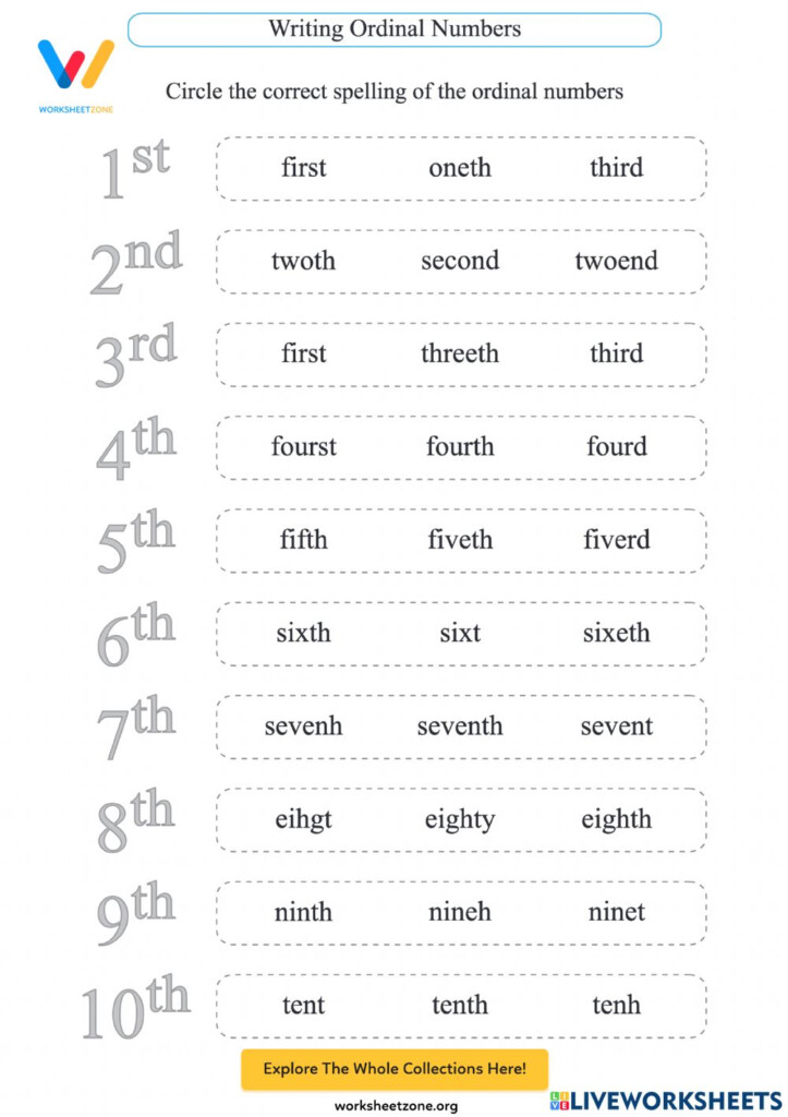 Spelling Ordinals Worksheet