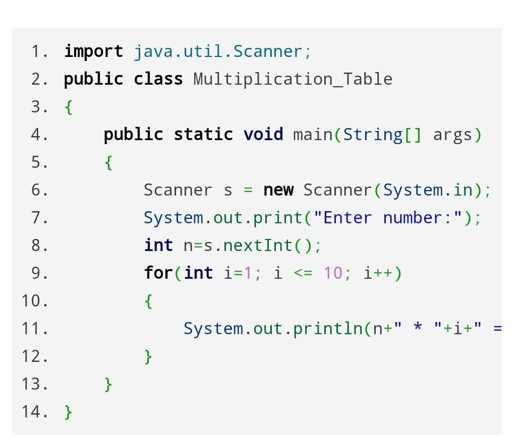 WAP To Print Table Of 1 Java Brainly in