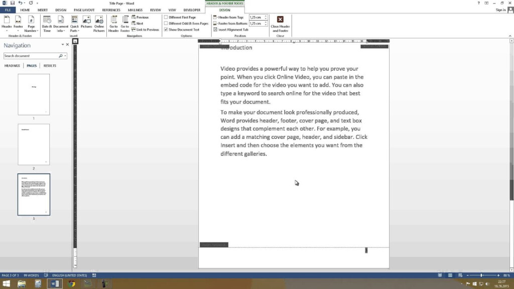 Word Page Number Start On Page 3 Tutorial HD Microsoft Office 2013 