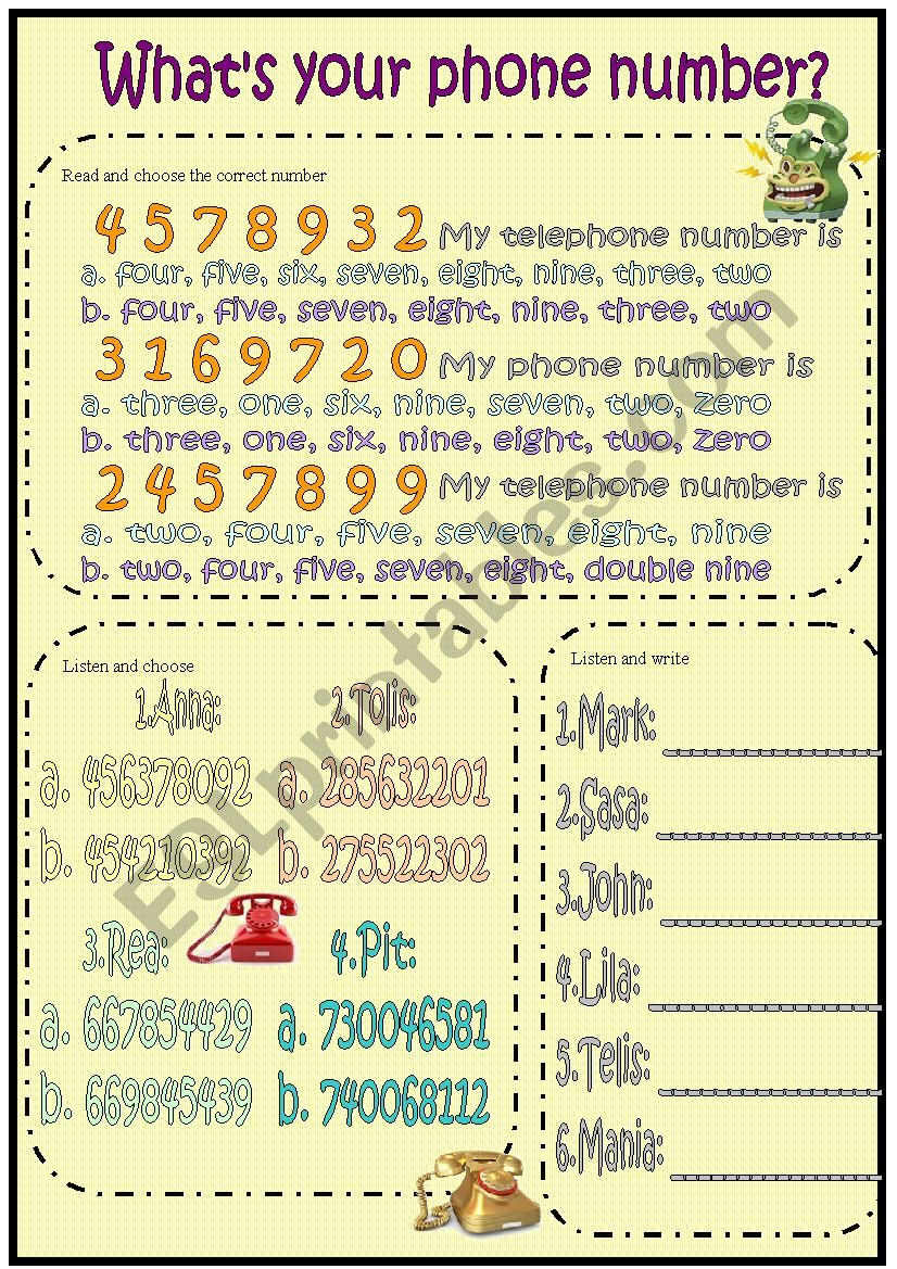 What s Your Telephone Number ESL Worksheet By LILIAAMALIA